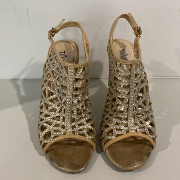 Taxi Savannah Gold Cage Strap Shoes SZ 37 - Picture 3 of 13